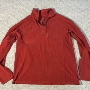 LL Bean Mens Fleece Quarter Zip Pullover Medium Mock Neck Chest Pocket